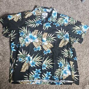 28 Palms Brand Button Down Hawaiian Men's 3XL Black Floral Pocket Shirt